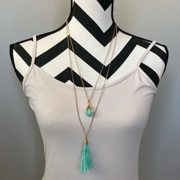 Long Layered Pendant & Tassel Necklace - Picture 7 of 7